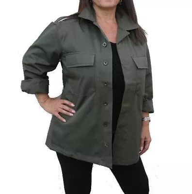 Buy Ladies Womens Army Vintage Shirt Jacket Field Khaki Retro Cotton Button Military • 12.99£
