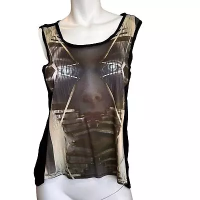 Buy Raphael Hauber Abstract Face Front Black Back Sleeveless Top Sz M • 47.25£