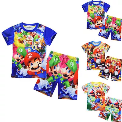 Buy Super Mario Kid's Boys Girl T-Shirt Top + Pants Set Summer Casual Outfit Clothes • 7.40£