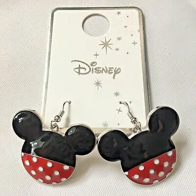 Buy Disney Minnie Mouse Head Earrings Silver Tone Dangle Fashion Jewellery Enamel • 9.99£