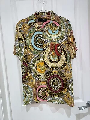 Buy Vintage Reason Clothing Multicoloured Short Sleeve Soft Viscose Shirt Size S  • 25£