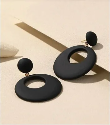 Buy Womens Casual Black Round Decor Dangle Drop Hoop Earrings Jewellery Party Gift • 4.59£
