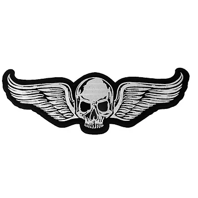 Buy Iron On Patch Skull & Wings Black White 12x35 Cm Motif Biker Punk Rock Goth P018 • 7.71£