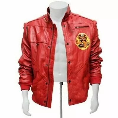 Buy Karate Kid Mercy Varsity Johnny Lawrence Cobra Kai Red Bomber Leather Jacket • 23.43£