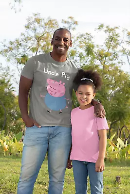 Buy Uncle Pig Charcoal T-Shirt-Gift Present Tee Top Mens Size Birthday XMAS Peppa • 2.99£