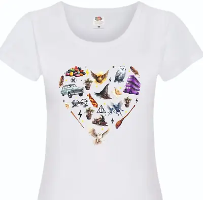 Buy Harry Potter T-Shirt Ladies Girls Women's Short Sleeve Top Heart • 10.95£