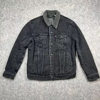 Buy Levis Jacket Men Large Denim Jean Snap Button Sherpa Fleece Lined Trucker • 44.99£