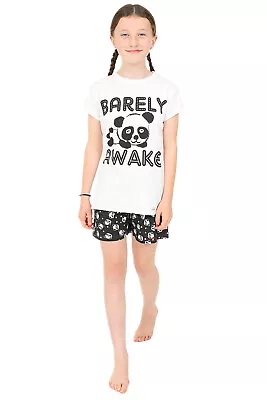 Buy Cute Girls Barely Awake Panda Short Pyjamas Black And White Pj 9-16 Years • 9.99£