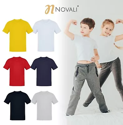 Buy Kids Boys Girls T Shirts Cotton Plain Short Sleeve Tee School Sports PE Tops Lot • 3.88£