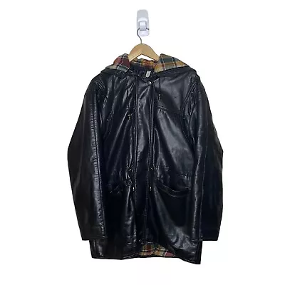 Buy Faux Leather Hooded Long Jacket Vintage Alta Moda Made Italy Cris & Co Size M • 24.99£