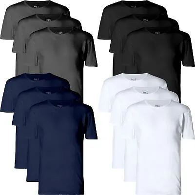 Buy M&S 3 Pack 100% Cotton Round Neck Vest T Shirt Plain Marks & Spencer Top Gym • 7.99£