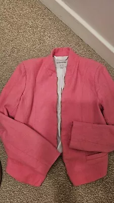 Buy River Island Hot Pink Size 12+ Cropped Jacket In Woven Cotton Tweed  Zip Piping  • 4£