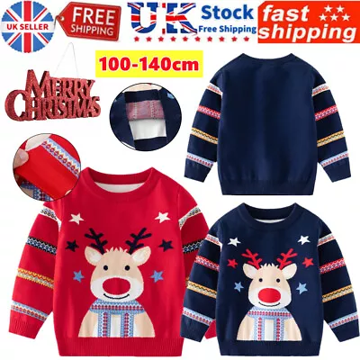 Buy Kids Christmas Jumper Girls / Boy Reindeer Sweater Children Novelty Xmas Sweater • 6.66£