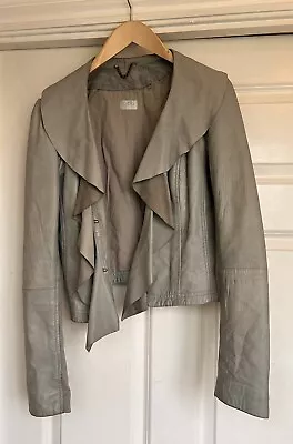 Buy Oasis Leather Jacket Grey Green UK Size 10 • 19.77£