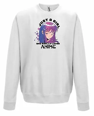 Buy Just A Girl Who Loves Anime Anime Girl Sweatshirt Gift Sweater Jumper Adult Kids • 12.99£