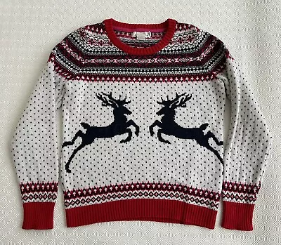 Buy Vintage H & M Fairisle Christmas Jumper Reindeer Size Medium Red Blue White • 14.99£