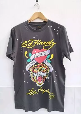 Buy Men's Black Ed Hardy Love Runs Wild Tiger Print T-Shirt Rare Sample, Size Medium • 39.95£