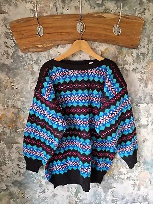 Buy Curvy Gorgeous Colourful Vtg 90's Abstract Pattern Winter Cosby Knit Jumper 16 • 21.99£