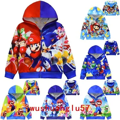 Buy Kids Boys Girls 3D Super Mario Bros Outerwear Zip Hooded Jacket Coat Top Gift UK • 11.99£