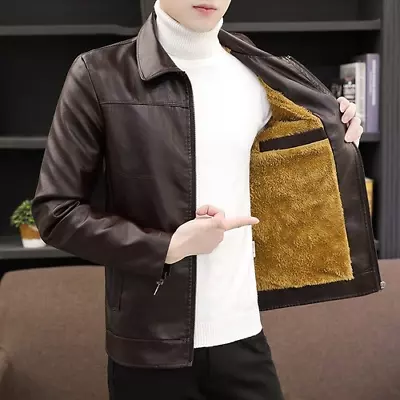 Buy Self-cultivation Korean Handsome Men Pu Leather Jacket Autumn Winter Plus Size • 69.35£