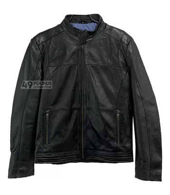 Buy Men's Real Leather Jacket Black Classic Racer Style Fashion Jacket 7074 • 44.10£
