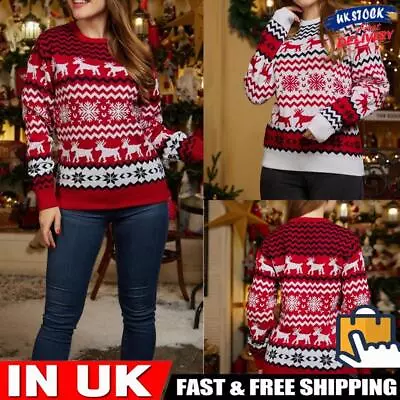 Buy Women Christmas Sweater Fashion Knitted Jumper Simple Jacquard Elk Sweater Shirt • 14.79£