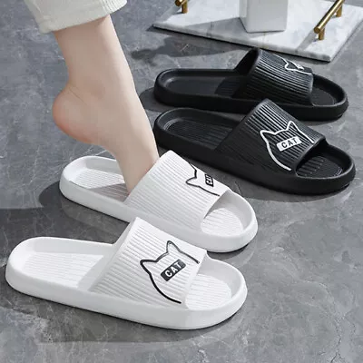 Buy Women Men Anti-Slip Bathroom Slippers Ultra Soft Cloud Sandals Cute Cat Slides~ • 4.59£