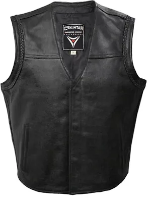 Buy SKINTAN Leather Motorcycle Waistcoat Mens Motorbike Biker Vest Black SOA - BOBBY • 59.99£