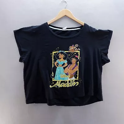 Buy Disney Womens T Shirt 20 UK Black Graphic Print Cropped Aladdin Movie • 8.54£