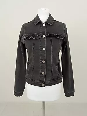 Buy Next Women's Denim Jacket Size 10 Dark Grey Logo Pockets Buttons Collar Used F1 • 6.99£