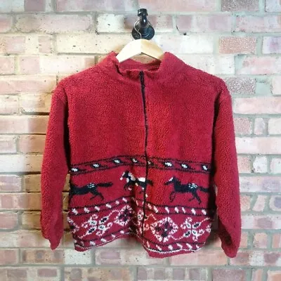 Buy Vintage 1990s Fleece Red Fleece Horse Fleece Horse Jacket Vintage Jacket Large • 15£