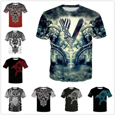 Buy Retro Viking Tattoo 3D Unisex Casual T-Shirt Women Men Kids Short Sleeve Tops • 14.99£