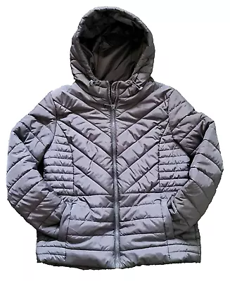 Buy Ladies New Look Slate Grey Puffer Padded Bomber Hooded Jacket Coat - Size Uk 12 • 24.99£