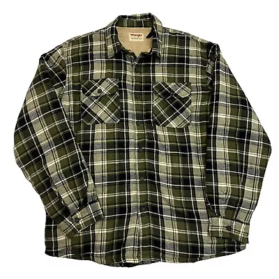 Buy Wrangler Shirt Jacket Sherpa Lined Check Green Mens L Long Sleeve Button Up • 24.99£
