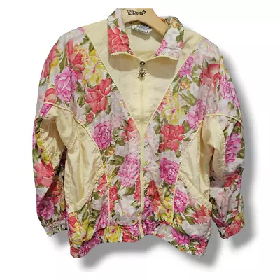 Buy Lavon Petites Women's Yellow Floral Vintage Windbreaker Jacket - Petite Small • 19.20£