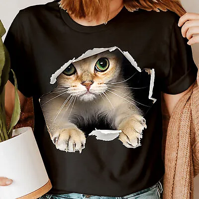Buy 3D Graphic Cat Funny Presents Gifts Cool Novelty Womens T-Shirts Tee Top #6ED • 9.99£