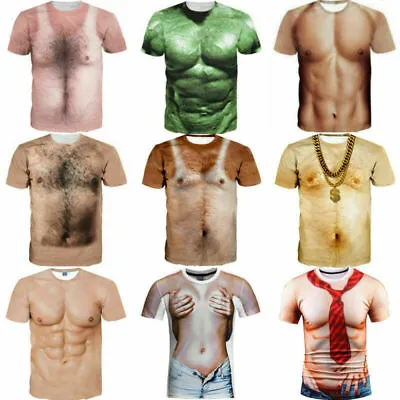 Buy Hot Fashion 3D T-Shirt Men Women Funny Hairy Chest Print Casual Short Sleeve Tee • 8.41£