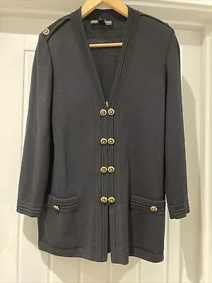 Buy St.John Basics Knit Jacket Logo Button Zip Up Blazer Size 4 Fits 12-14 Uk Black • 65£