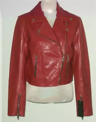 Buy NWT Bod & Christensen ALINA-S Leather BIKER / MOTO Jacket L Ruby Red MSRP$595 • 151.85£