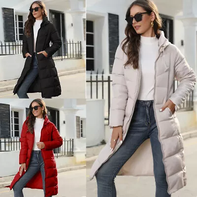 Buy Women's Winter Warm Padded Puffer Jacket Ladies Long Parka Quilted Coat Hooded • 12.99£