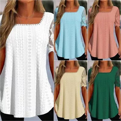 Buy Womens Ladies Plus Size Lace Sleeve Blouse Summer Tunic Tee Shirts Pleated Tops • 9.35£