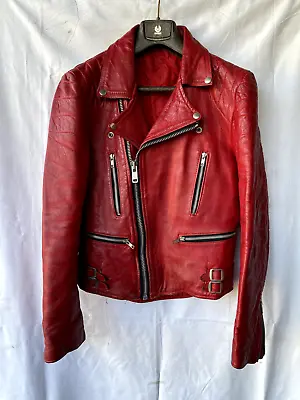 Buy Vintage Biker Leather Jacket Motorcycle Zips Red Padded Punk Rock Sz XS-S? 36-38 • 125£