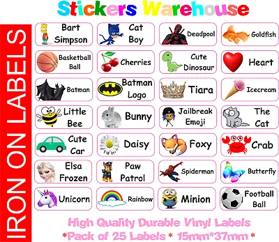 Buy Custom Text Labels 25pcs IRON ON Clothing Name School Stickers Tags Kids Uniform • 3.99£