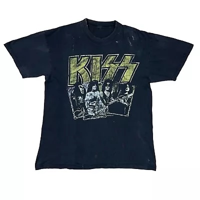 Buy KISS Vintage 90s Rock Band Graphic T Shirt Distressed Black XL • 19.95£