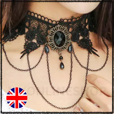 Buy Gothic Lace Retro Choker Necklace Velvet Pendant Chocker Chain Jewellery Gift UK • 3.99£
