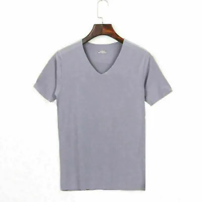 Buy Mens Short Sleeve V Neck Tops Casual Plain Slim Fit Muscle Tee T-shirt Blouse UK • 8.62£