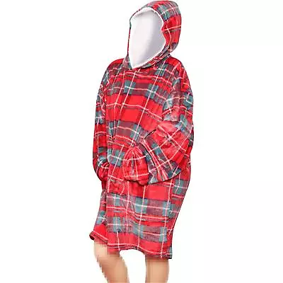 Buy Unisex Men S Ladies Oversized Hoodie Red Tartan Snuggle Warm Super Soft Blanket • 14.99£