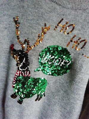 Buy H&M Christmas Knitted Jumper Sequin Dachshund Sausage Dog Reindeer Oversized S • 9.50£