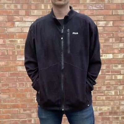 Buy FILA Fleece Jacket Men's Size Large Black Full Zip Windbreaker Sweater Jumper • 26.99£