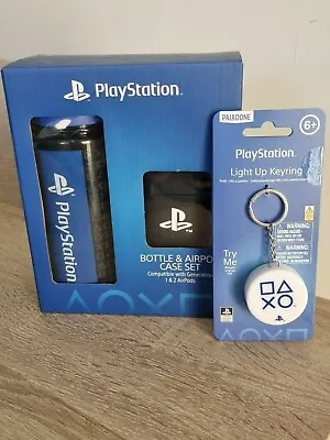 Buy Playstation Bottle And Apple Airpod Case Set + Light Up Keyring - Official Merch • 19.99£